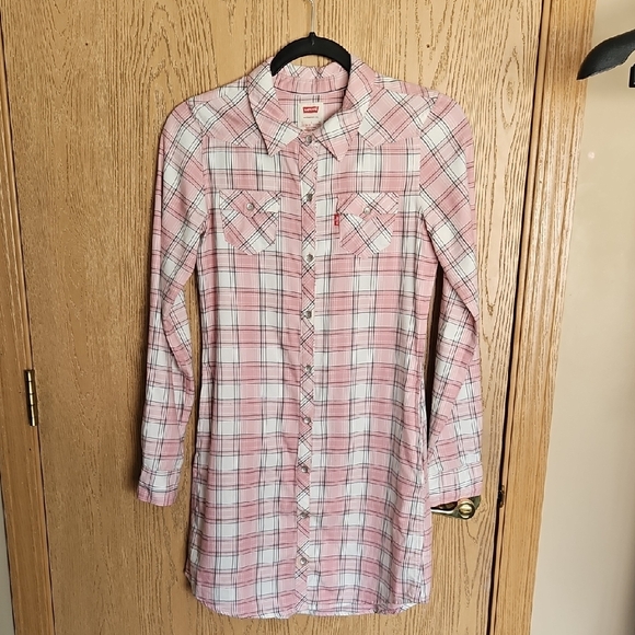 NWOT Levi's Pink Plaid Long Sleeve Shirt Dress - Picture 1 of 9